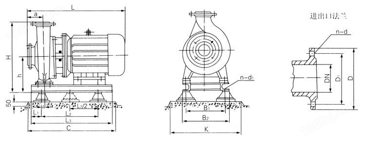 ISWD低转速卧式管道泵外型尺寸图