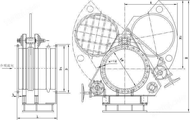 F343CX蜗轮扇形眼镜阀外形结构尺寸图
